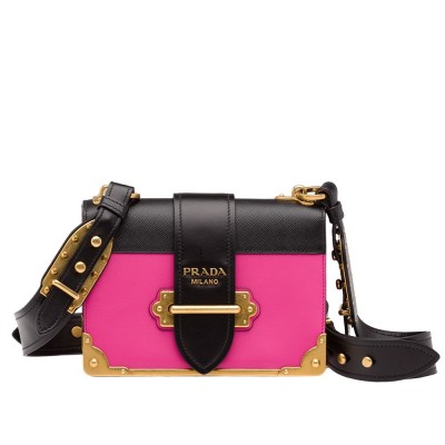 Prada Cahier Shoulder Bag In Pink/Black Leather IAMBS241943