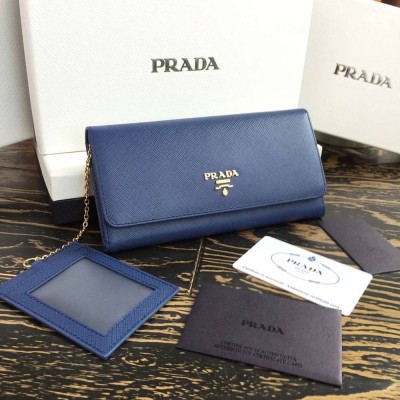 Prada Continental Wallet In Blue Saffiano Leather IAMBS242322