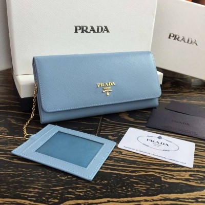 Prada Continental Wallet In Light Blue Saffiano Leather IAMBS242323