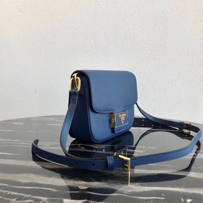 Prada Embleme Bag In Blue Saffiano Leather IAMBS242029