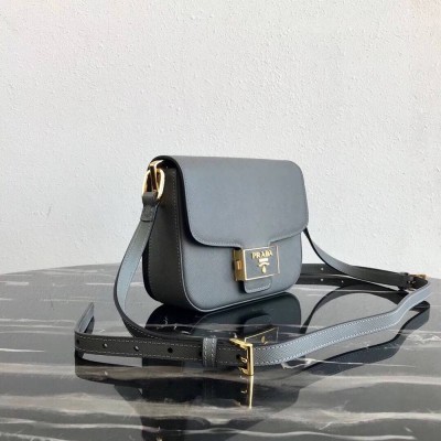 Prada Embleme Bag In Grey Saffiano Leather IAMBS242030