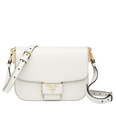 Prada Embleme Bag In White Saffiano Leather IAMBS242033
