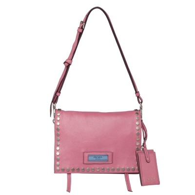 Prada Etiquette Bag In Pink Calfskin With Metal Stud Trim IAMBS242037