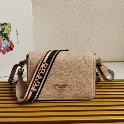 Prada Flap Shoulder Bag in Light Pink Grained Leather IAMBS241981