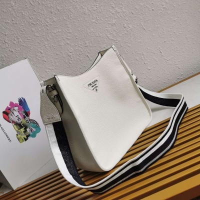 Prada Hobo Bag in White Grained Leather IAMBS242076