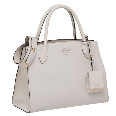 Prada Large Monochrome Bag In White Saffiano Leather IAMBS242100