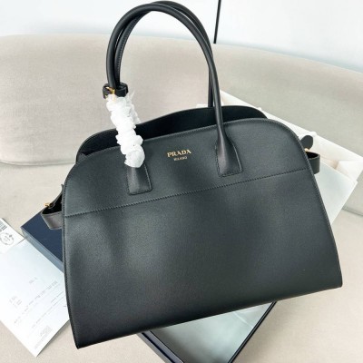 Prada Large Tote Bag in Black Leather with Buckles IAMBS242283