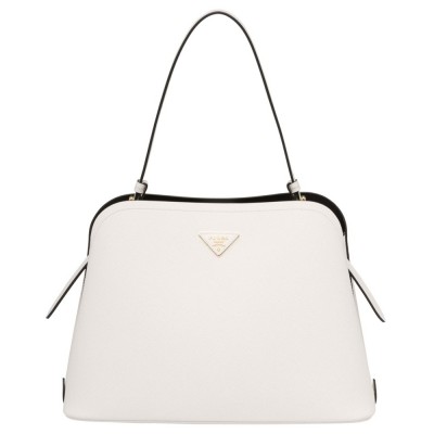 Prada Matinee Tote Bag In White Saffiano Leather IAMBS242292