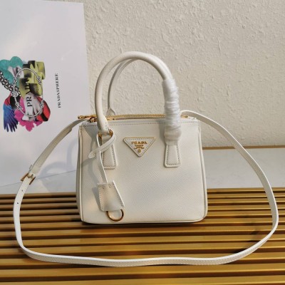 Prada Mini Galleria Bag In White Saffiano Leather IAMBS242058