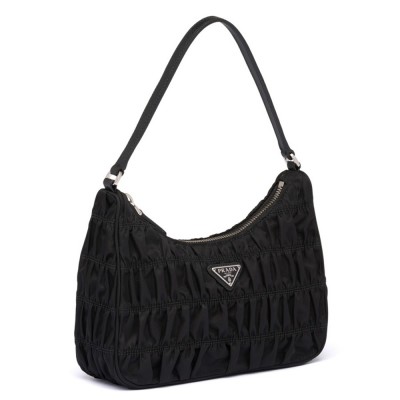 Prada Mini Hobo Bag In Black Nylon and Leather IAMBS242077