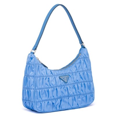 Prada Mini Hobo Bag In Blue Nylon and Leather IAMBS242078
