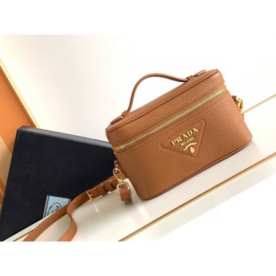 Prada Mini Vanity Bag in Brown Grained Leather IAMBS242088