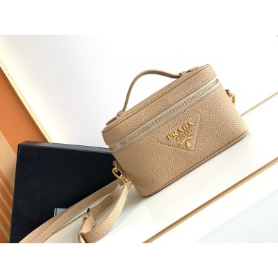 Prada Mini Vanity Bag in Sand Beige Grained Leather IAMBS242090