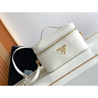 Prada Mini Vanity Bag in White Grained Leather IAMBS242091