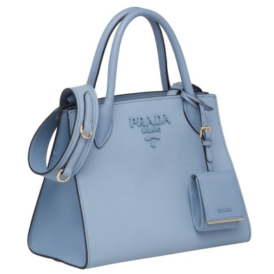 Prada Monochrome Bag In Pale Blue Saffiano Leather IAMBS242104