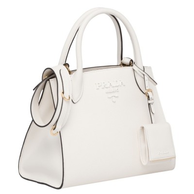 Prada Monochrome Bag In White Saffiano Leather IAMBS242106