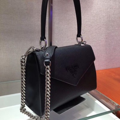 Prada Monochrome Top Handle Bag In Black Saffiano Leather IAMBS242265