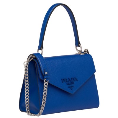 Prada Monochrome Top Handle Bag In Blue Saffiano Leather IAMBS242266
