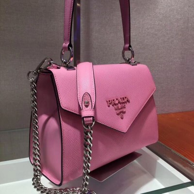 Prada Monochrome Top Handle Bag In Pink Saffiano Leather IAMBS242267