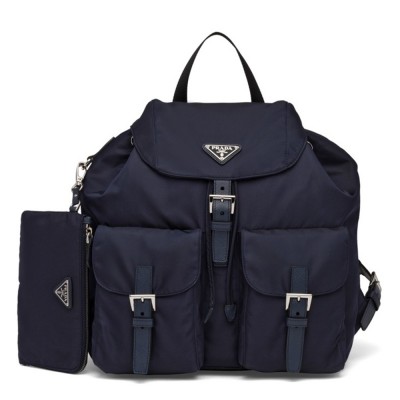 Prada Navy Blue Nylon Backpack With Clutch IAMBS241926