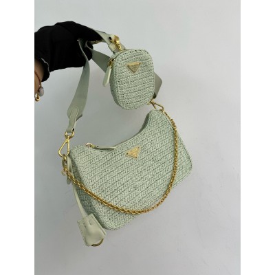 Prada Re-Edition 2005 Crochet Bag in Aqua Raffia IAMBS242138