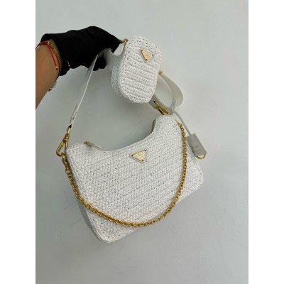 Prada Re-Edition 2005 Crochet Bag in White Raffia IAMBS242139