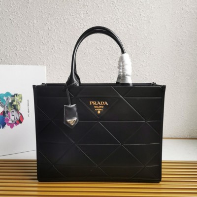 Prada Symbole Large Bag with Topstitching in Black Leather IAMBS242249