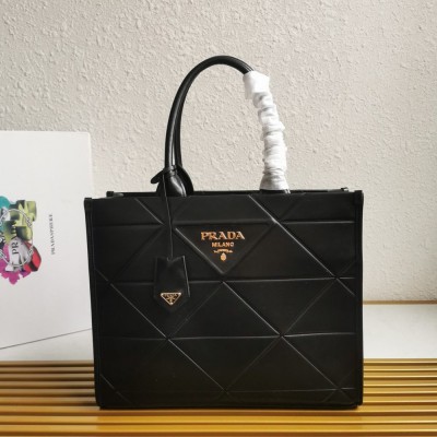 Prada Symbole Medium Bag with Topstitching in Black Leather IAMBS242250