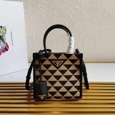 Prada Symbole Micro Bag In Black/Beige Jjacquard Fabric IAMBS242252