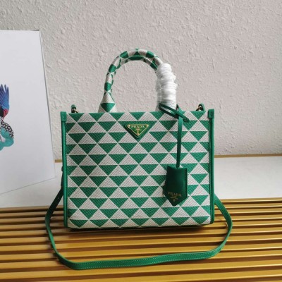 Prada Symbole Small Bag in Green and White Jacquard Fabric IAMBS242257