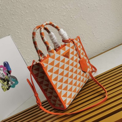 Prada Symbole Small Bag in Orange and White Jacquard Fabric IAMBS242258