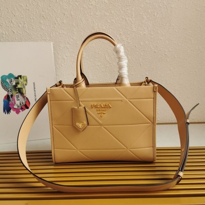 Prada Symbole Small Bag with Topstitching in Beige Leather IAMBS242261