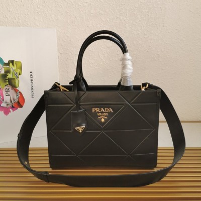 Prada Symbole Small Bag with Topstitching in Black Leather IAMBS242262