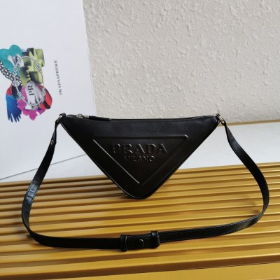 Prada Triangle Pouch Bag In Black Leather IAMBS242131