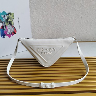 Prada Triangle Pouch Bag In White Leather IAMBS242132