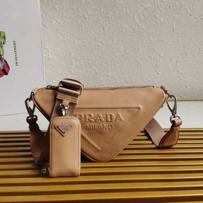 Prada Triangle Shoulder Bag In Beige Leather IAMBS242311