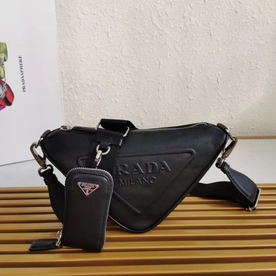 Prada Triangle Shoulder Bag In Black Leather IAMBS242312