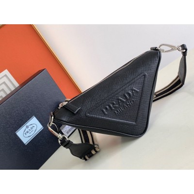 Prada Triangle Shoulder Bag In Black Saffiano Calfskin IAMBS242313