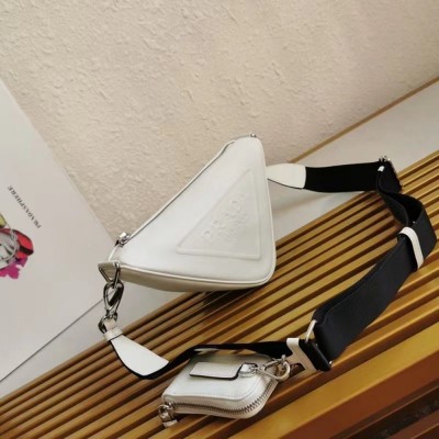 Prada Triangle Shoulder Bag In White Leather IAMBS242317