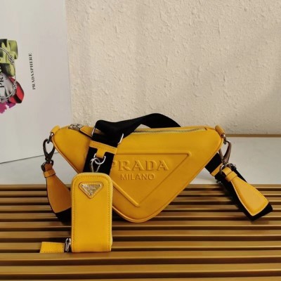 Prada Triangle Shoulder Bag In Yellow Leather IAMBS242319