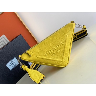 Prada Triangle Shoulder Bag In Yellow Saffiano Calfskin IAMBS242320