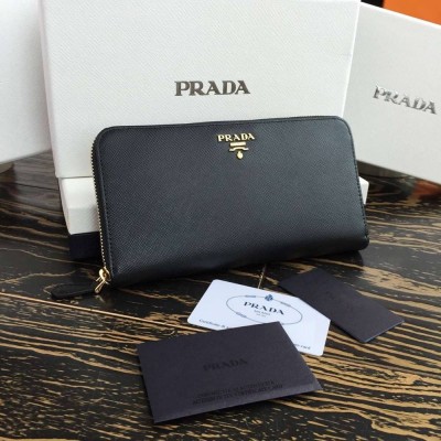 Prada Zipped Wallet In Black Saffiano Leather IAMBS242327