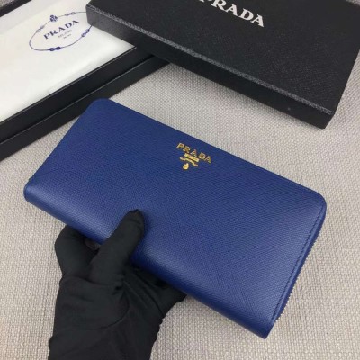 Prada Zipped Wallet In Blue Saffiano Leather IAMBS242328