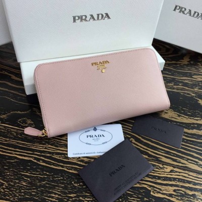 Prada Zipped Wallet In Light Pink Saffiano Leather IAMBS242329