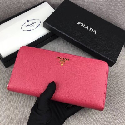 Prada Zipped Wallet In Pink Saffiano Leather IAMBS242330