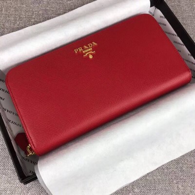 Prada Zipped Wallet In Red Saffiano Leather IAMBS242331