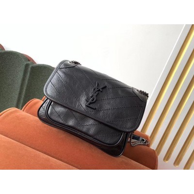 Saint Laurent Baby Niki Chain Bag In Black Crinkled Leather IAMBS242539