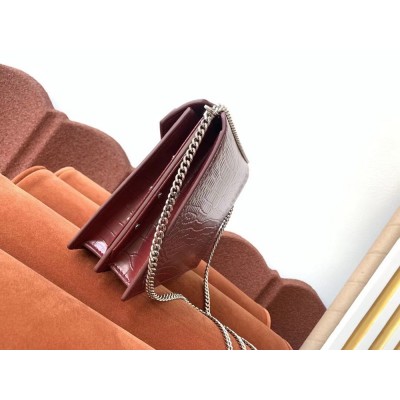 Saint Laurent Cassandra Clasp Bag In Bordeaux Croc-Embossed Leather IAMBS242354