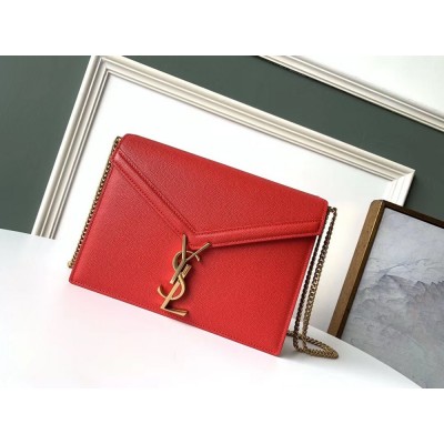 Saint Laurent Cassandra Clasp Bag In Red Grained Leather IAMBS242356