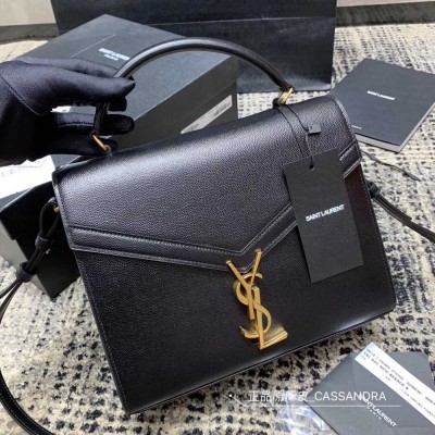 Saint Laurent Cassandra Medium Bag In Black Grained Leather IAMBS242358